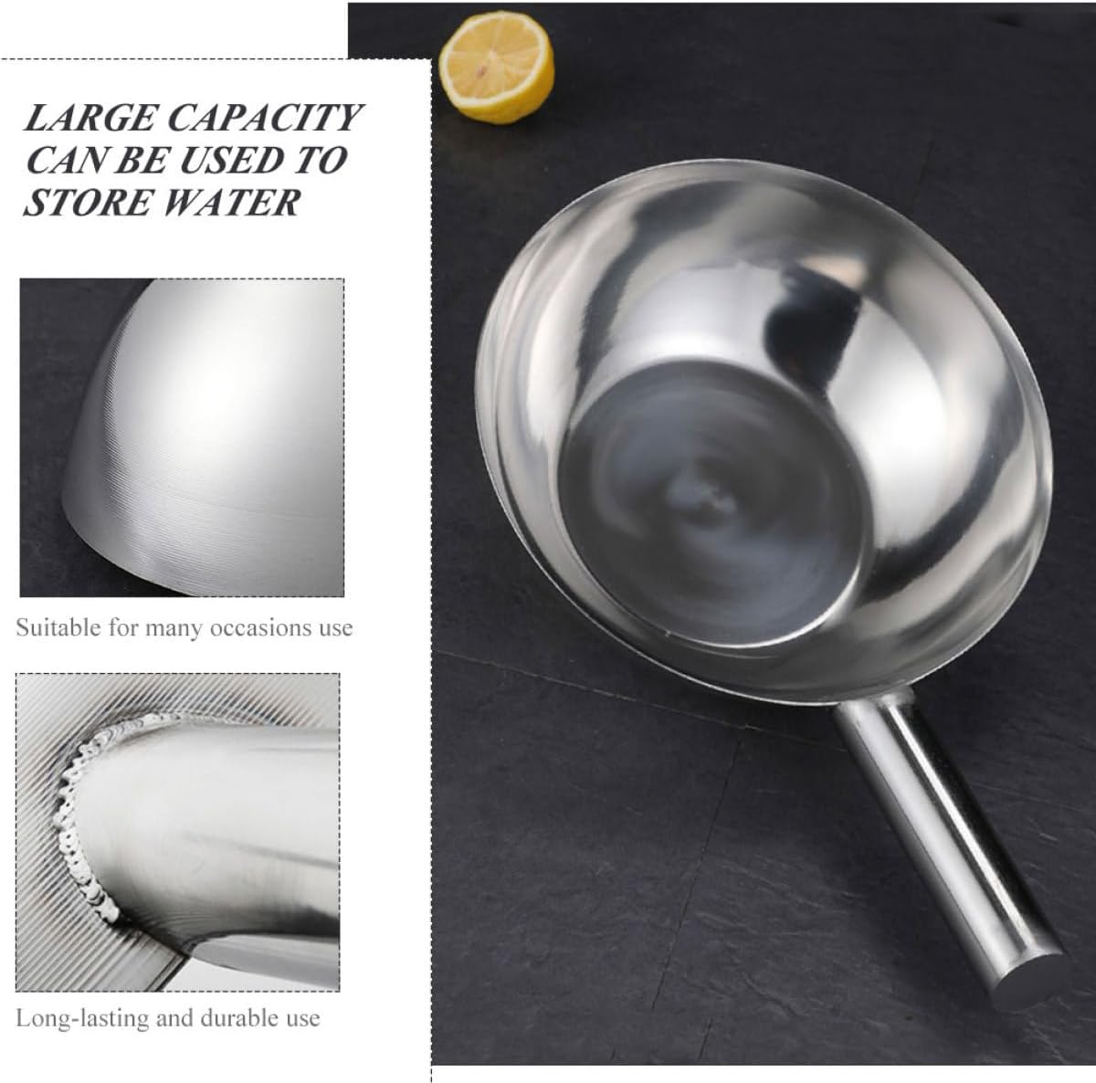 KICHOUSE Stainless Steel Kitchen Water Spoon Short Handle Metal Ladle Thickened Medium Size Household Soup Spoon for Cooking and Serving