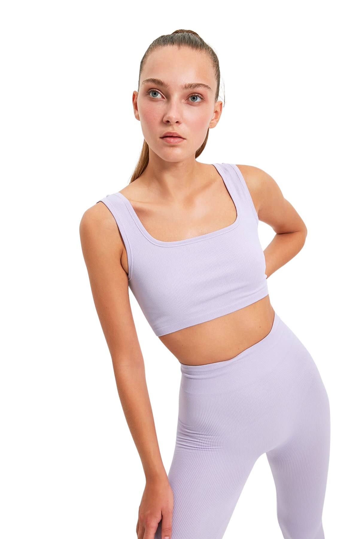 Trendyol Women Sportswear Crop Square Collar Knit Sports Bra,Lilac,M/L