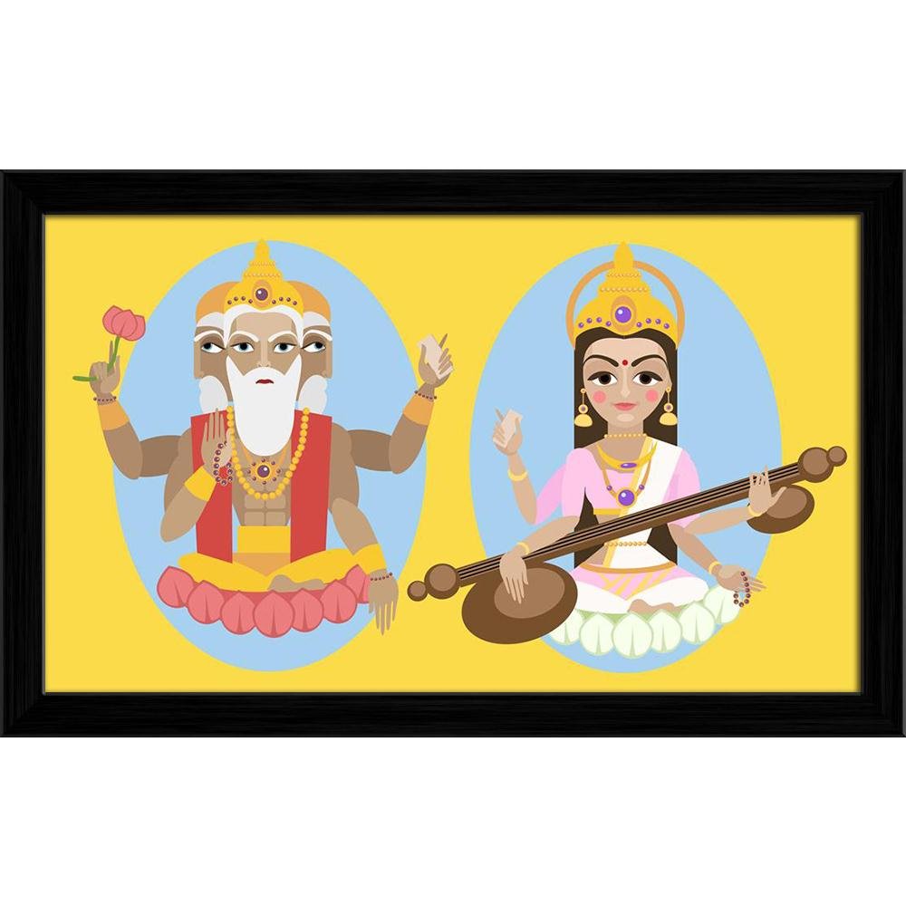 Pitaara Box Brahma & Sarasvati Devi Canvas Painting Black Frame 23.2 X 14Inch