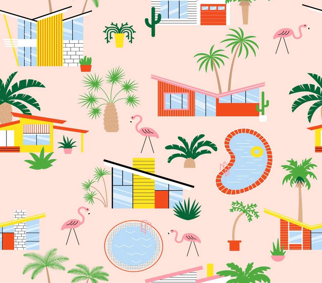 DIY 5D Diamond Painting Kit Island Mid Century Modern Houses Flamingo House Plastic Pool Art 16" X 20" Adult Full Drill Rhinestone Cross Stitch Art Crafts for Home Decoration