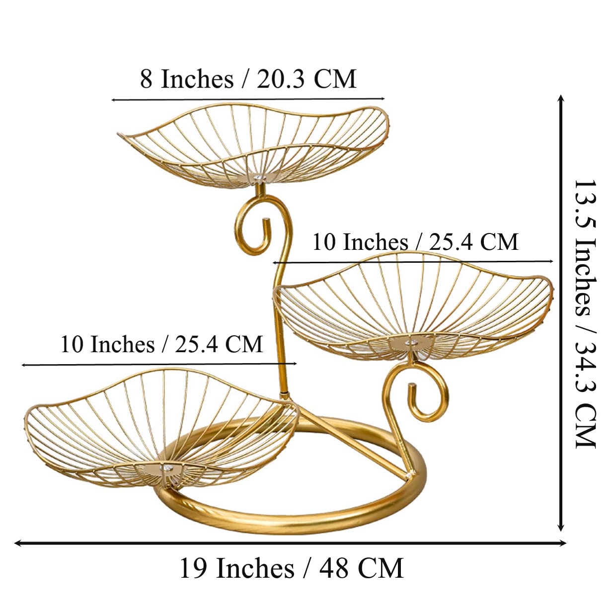 3-Tier 19 Inches Gold Metal Cupcake Dessert Basket Stand, Cake Snack Scones Crackers Fruits Appetizers Pastry Tiered Platters Serving Tray for Tea Party, Bridal Shower (Gold Lotus Leaf)