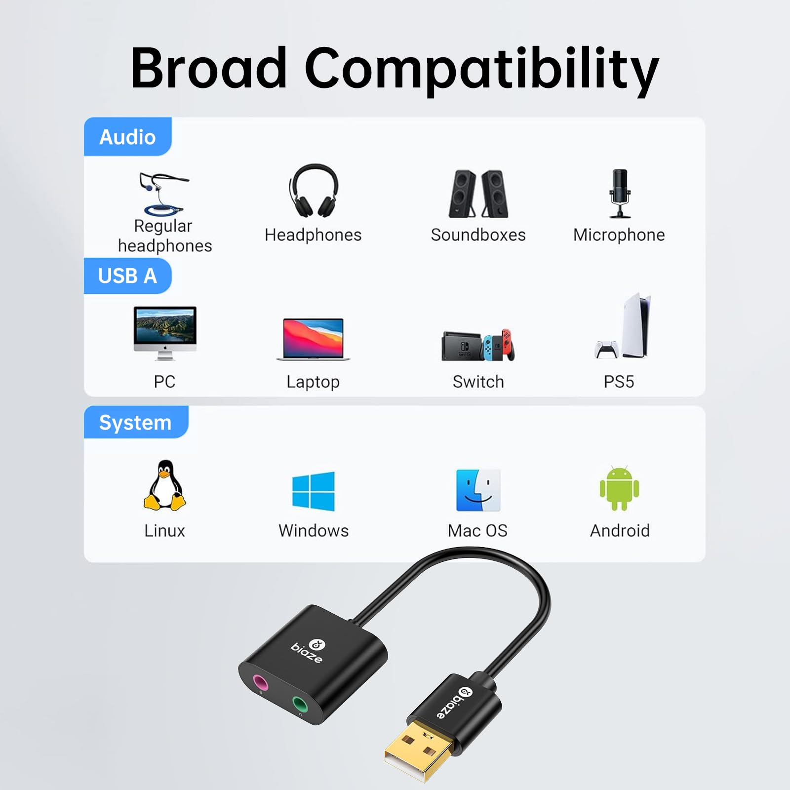 Adaptateur audio USB vers jack 3,5 mm - Carte son externe avec casque et microphone 3,5 mm - Prise TRS vers USB - Compatible avec Windows, ordinateurs portables, ordinateurs de bureau, Windows, Mac
