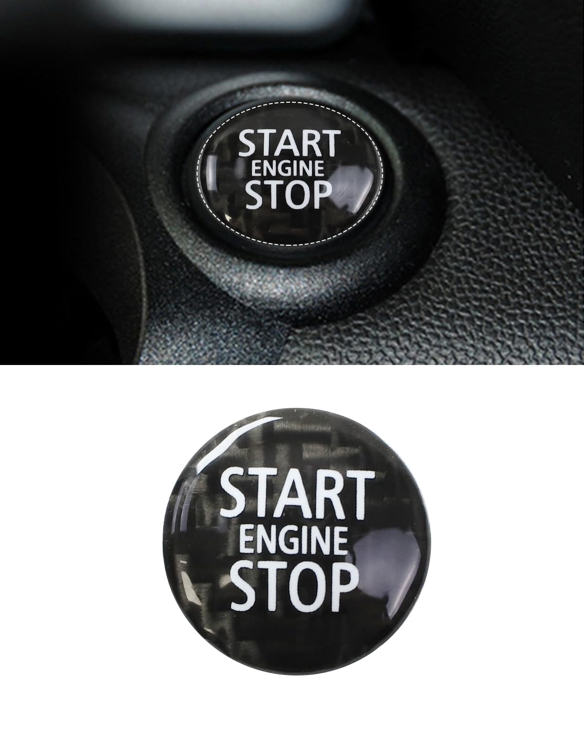 Black Carbon Fiber Engine Start Stop Push Button Cover Trim Compatible with Mini Cooper R55 R56 R57 R58 R59 R60 R61 2007-2016