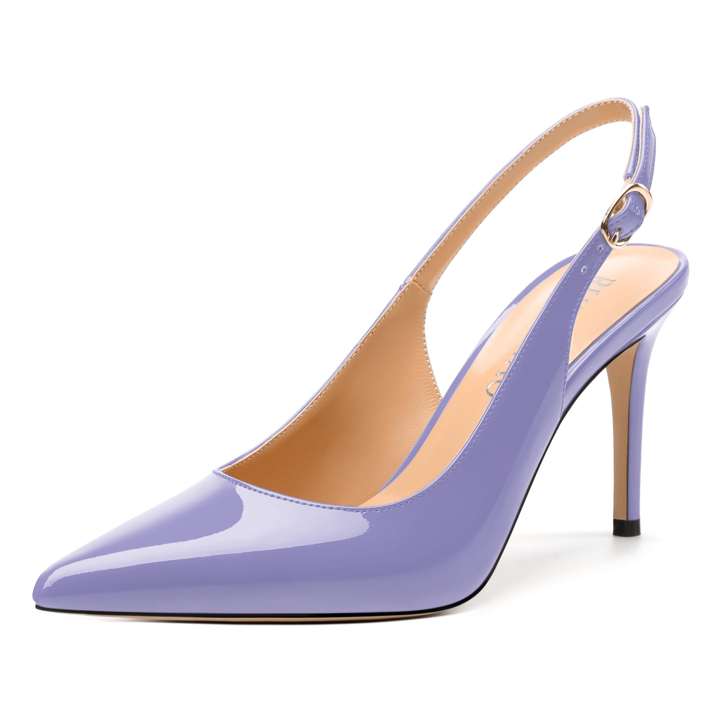 RLYGHWAO Women's Pumps, Slingback Pointed Toe Stiletto High Heels, Fashion Adjust Buckle Patent Shoes for Women 3.3 inch