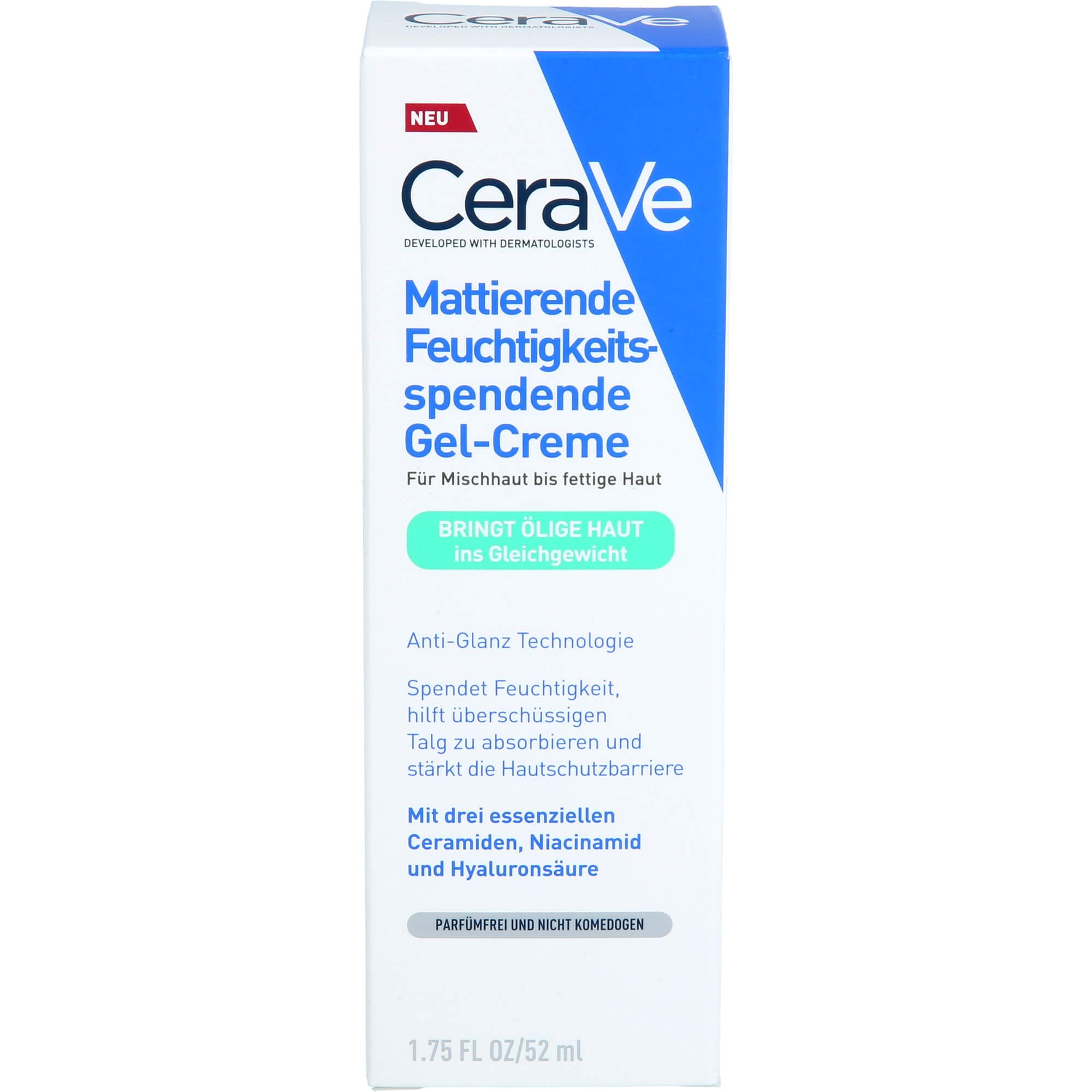 CeraVe Crema Gel Idratante con Effetto Mat, Per Pelle Grassa e Oleosa, Con Acido Ialuronico, Ceramidi e Niacinamide, Idratante a Lunga Durata, 52 ml