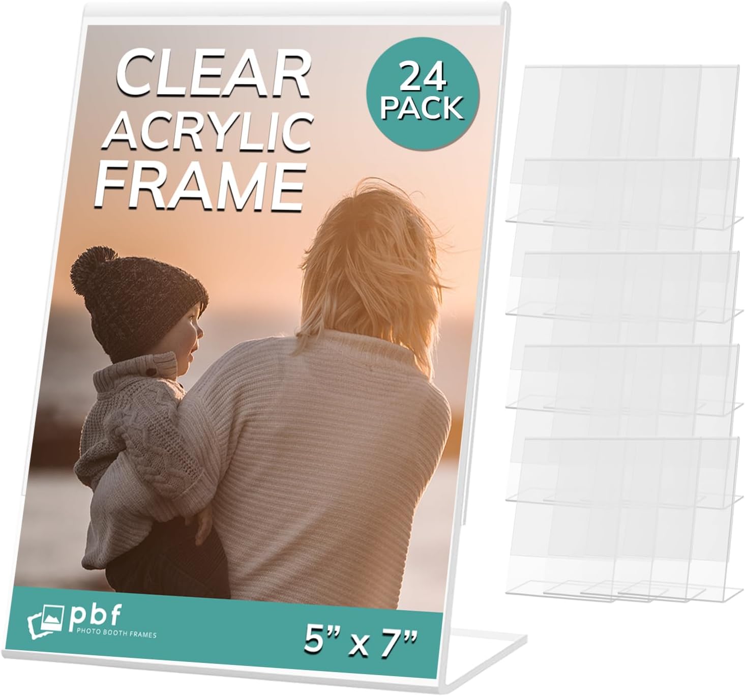 PBF 5x7 Acrylic Sign Holder | Vertical Stand Up Slanted Display | Clear Picture Frame, Menu Table Top Stand, Plastic Flyer Holder (96-Pack)