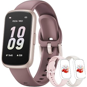 Smartwatch Women Men - 3 Bracelets 1.47 Inch Small Fitness Watch as Fitness Tracker Activity Tracker Heart Rate Monitor Watch SpO2 Sleep Tracker Pedometer Sports Watch for Android iOS Rose Gold/Smoke Purple