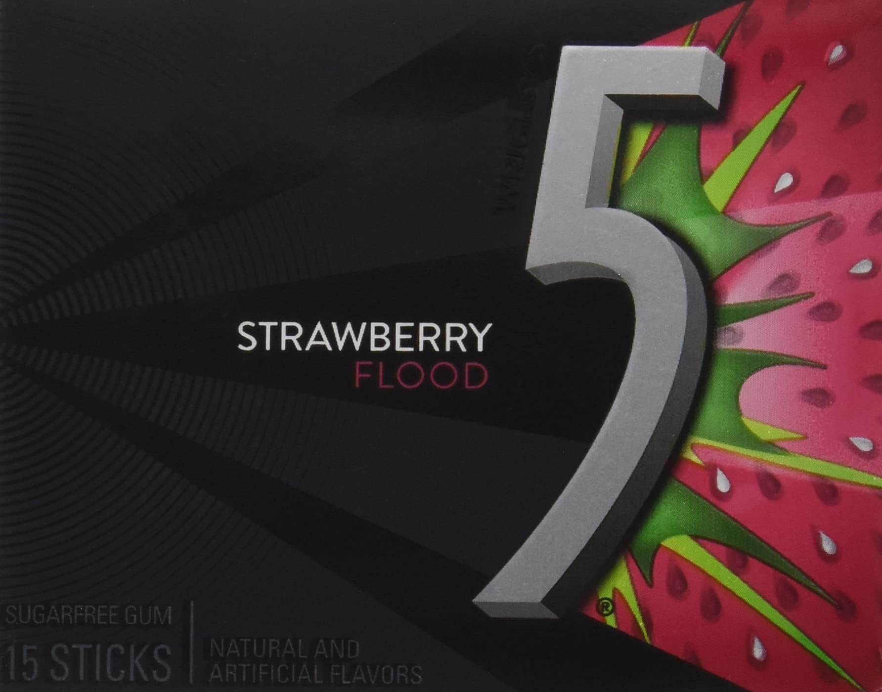 Five 5 Gum Strawberry Flood Sugarfree Gum,, 15 Sticks, 1.67 Ounce