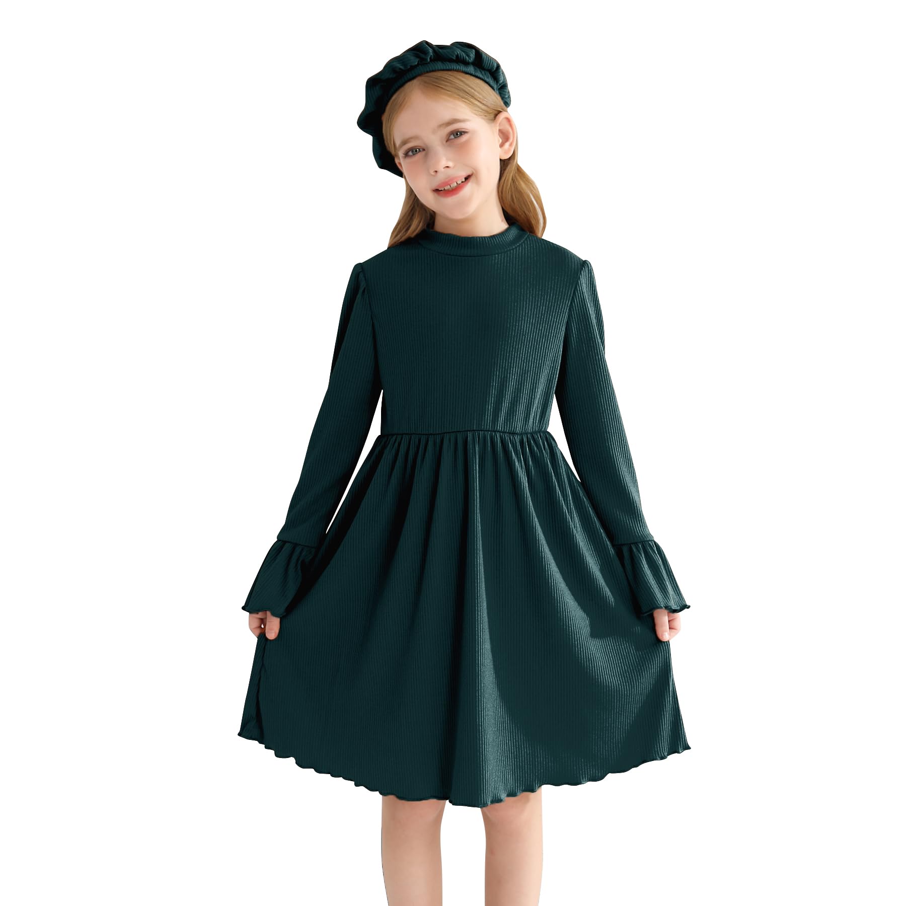 YOUNGER TREE Girls Dresses Fall Long Sleeve Knit Plaid Dress A Line Casual Winter Dress 4-12 Years