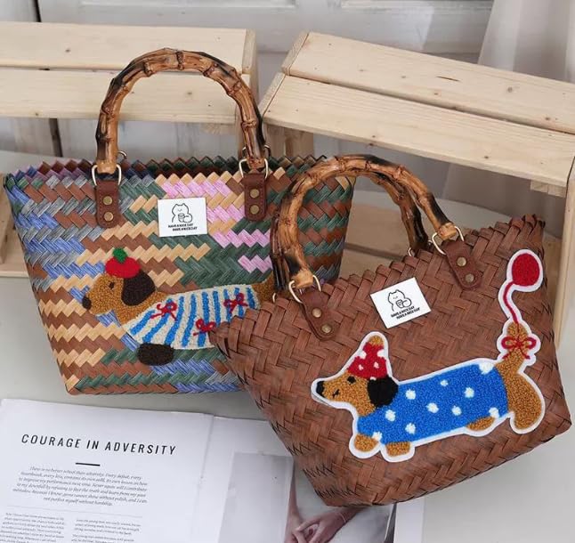 2025 New Dopamine Hand Weaving Vegetable Basket Bag, Dachshund Dog Bag Handbag For Daily Life, Shopping, Gifts, Etc3