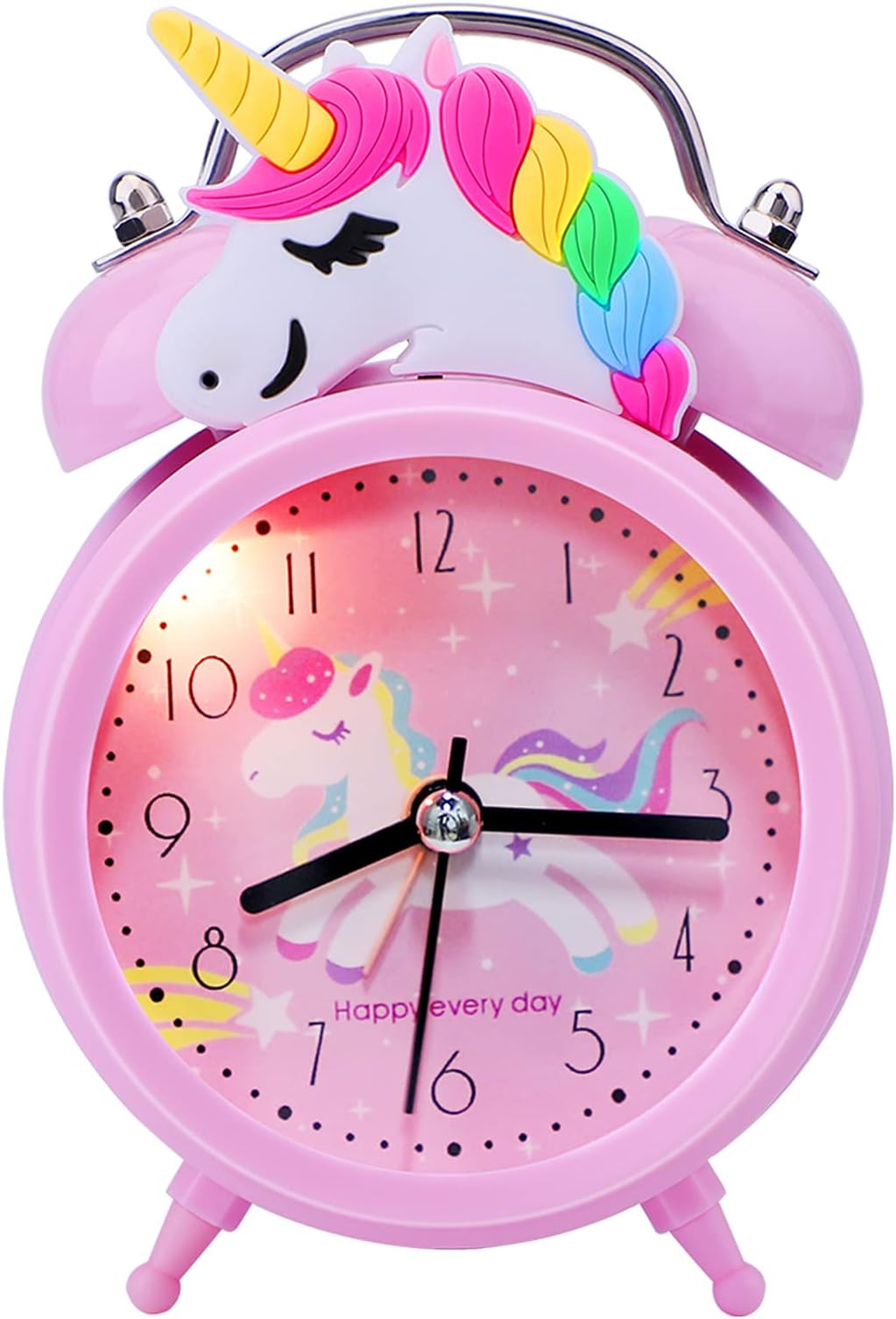 QearFun Unicorn Alarm Clock for Girls Kids, Cute Bedroom Decoration, Non Ticking Silent Second Hand, w/Backlight Super Loud Twin Bell, for Kids Toddlers Unicorn Gifts 1