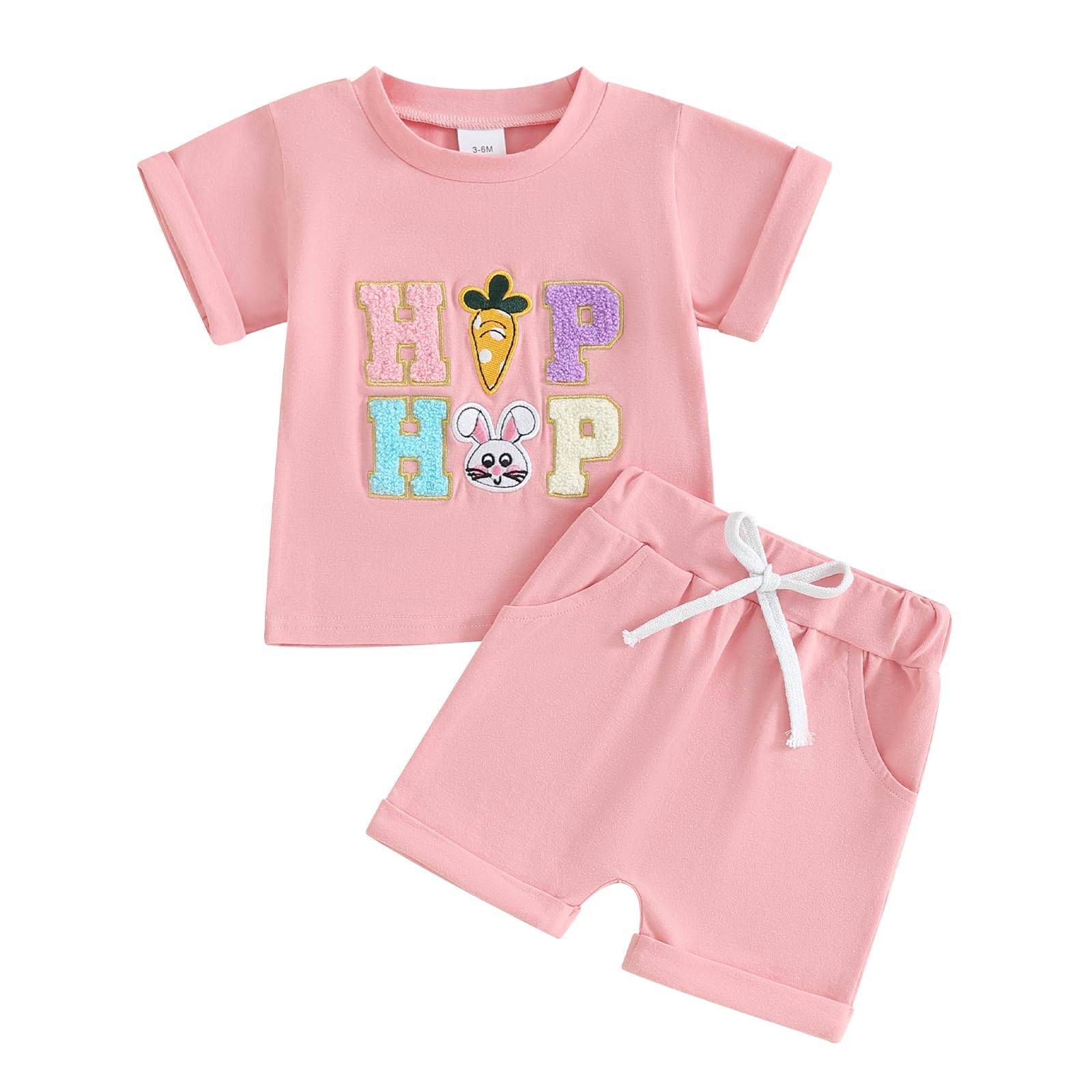 Baby Girl Easter Outfit Toddler T Shirt Shorts 2pcs Set Infant Bunny Matching Suit Newborn Boy Summer Clothes (H Easter Outfit Pink, 12-18 Months)