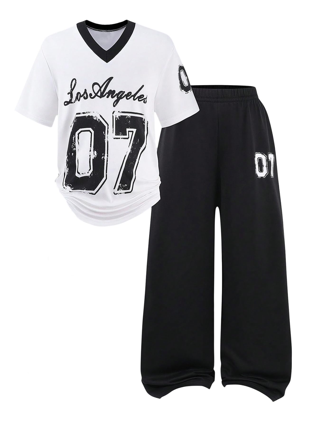 SOLY HUX Girl's Sporty Outfits Number Graphic Jersey Shirt and Baggy Sweatpants Suit 2 Piece Set