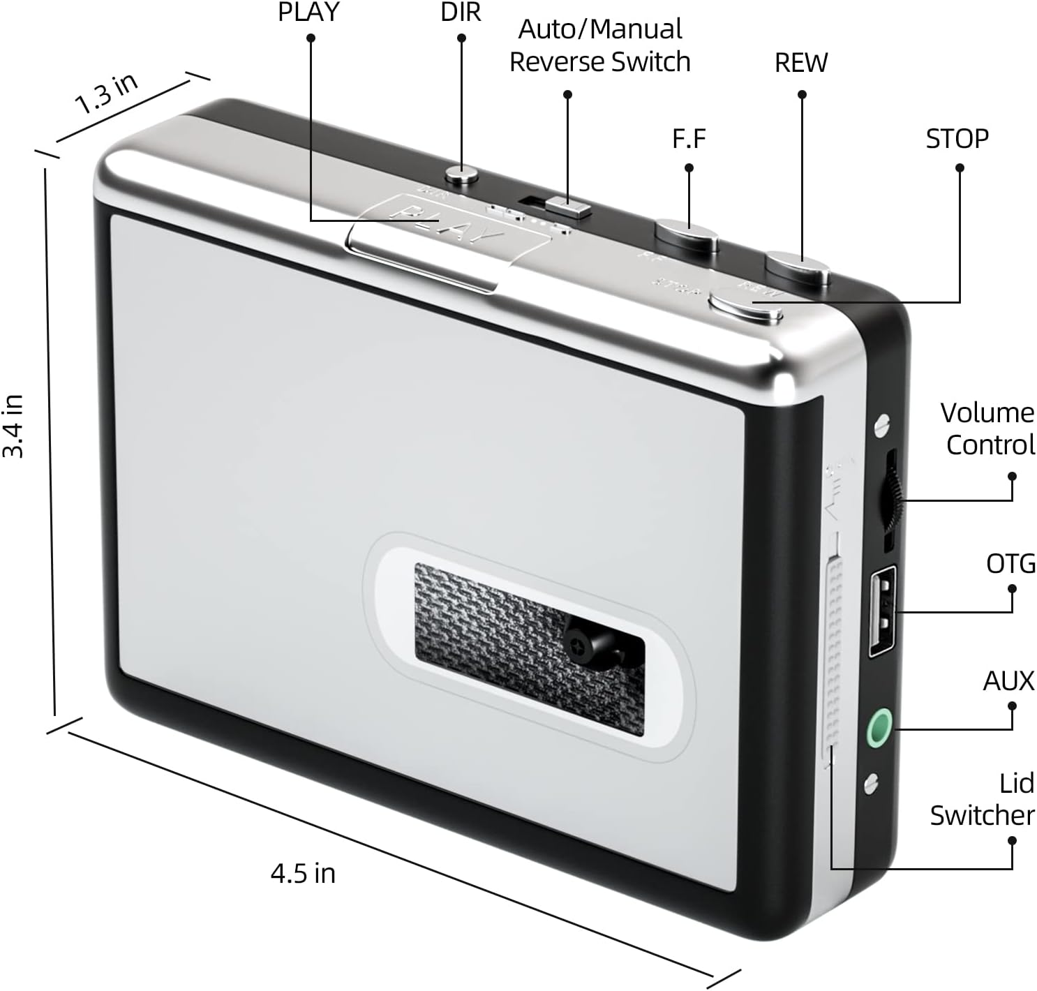 Reshow Portable Cassette Tape Player, Best Overall Standalone USB to MP3 Converter, Audio Cassette to Digital Converter Automatically Divides(Silver)