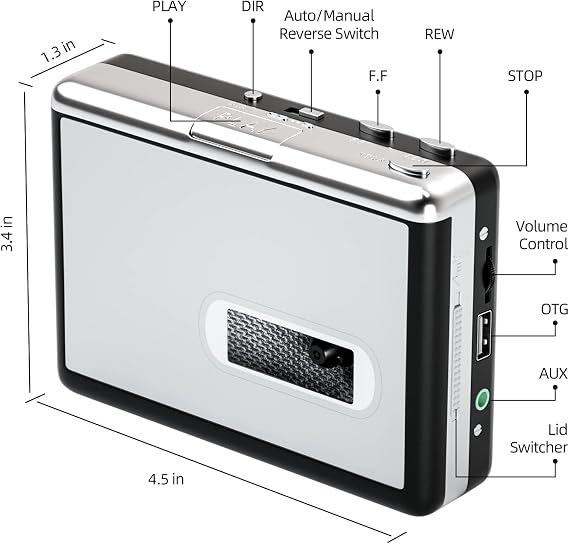 Reshow Portable Cassette Tape Player, Best Overall Standalone USB to MP3 Converter, Audio Cassette to Digital Converter Automatically Divides(Silver)