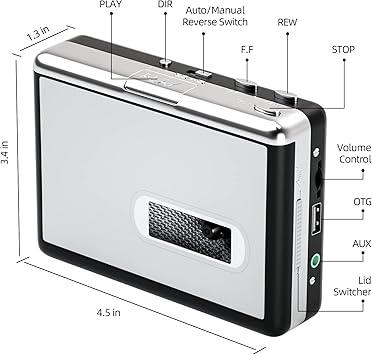 Reshow Portable Cassette Tape Player, Best Overall Standalone USB to MP3 Converter, Audio Cassette to Digital Converter Automatically Divides(Silver)