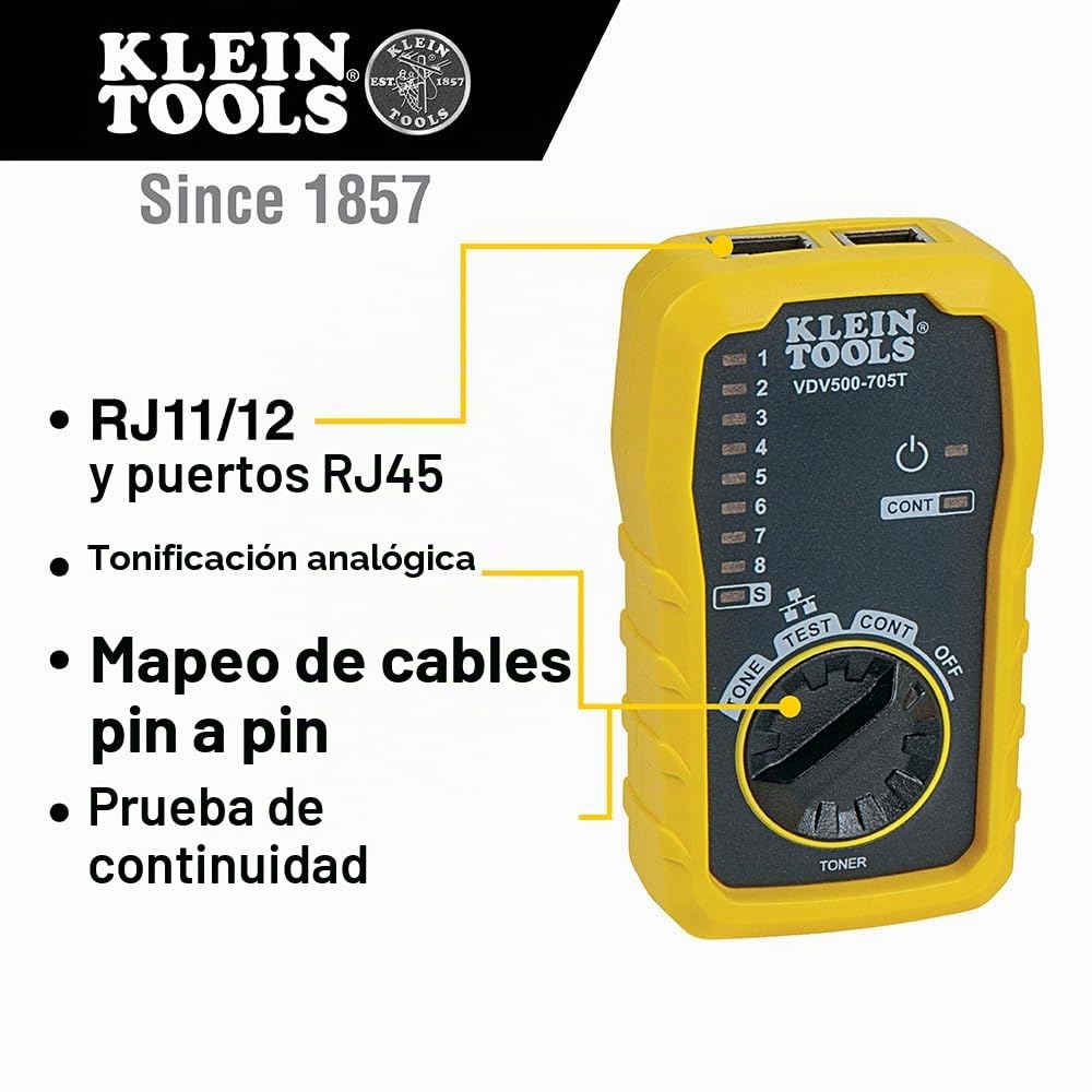 Klein Tools VDV500-705 | Kit Prueba Y Rastreo Tonos Y Sonda | Generador De Tonos Y Sonda Incluidos | Cables RJ45 RJ12 Y Pinzas | Para Cables No Activos