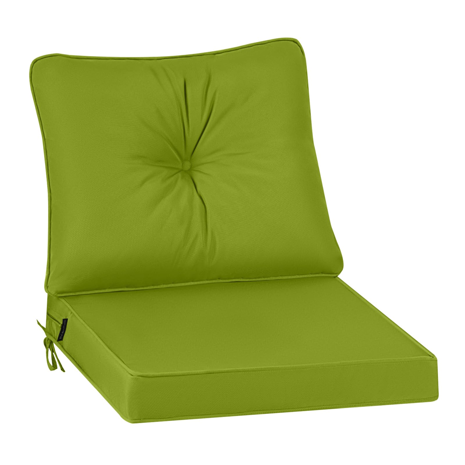 PRIMEPATIO Outdoor Garden Chair Cushion with Backrest, 7cm Thick Waterproof Patio Seat Pad for Low-Back Sofa Chairs, Replacement Garden Furniture Cushion with Ties, 50 x 50cm, Green