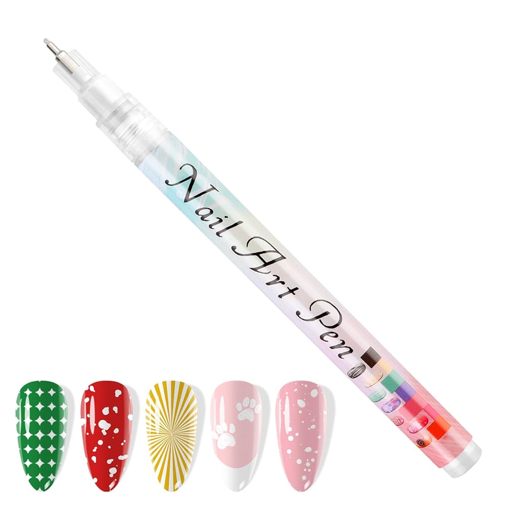 1 PCS White Nail Art Polish Pens, Kalolary 0.5mm Nail Art Markers Nail Point Graffiti Dotting Pen Drawing Painting Liner Brush for DIY Nail Art Beauty Adorn Manicure Tools