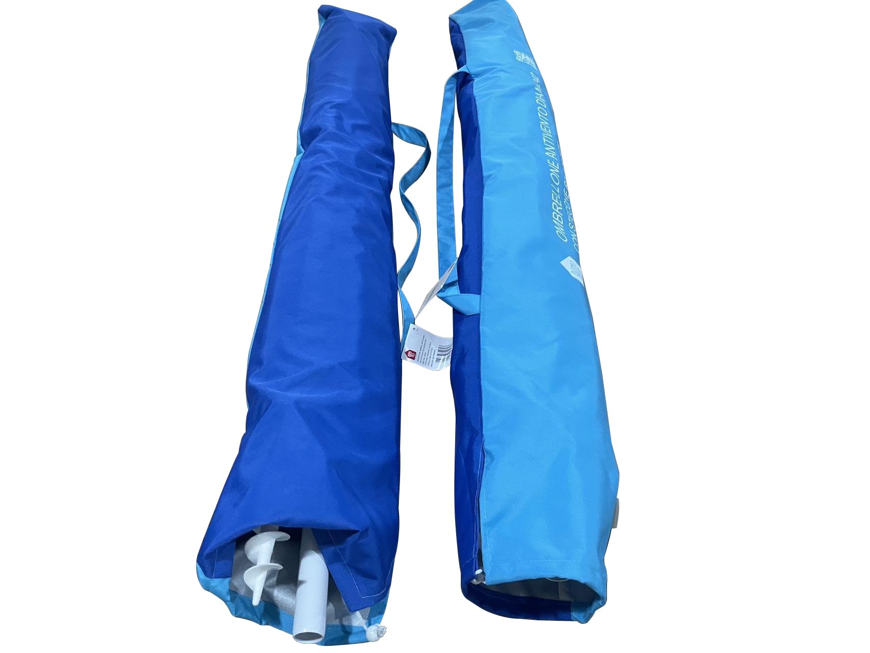 Ombrellone da Spiaggia Doppio Tetto, 240 cm, Blu Navy-Light Blue, Protezione UV50+, Alluminio