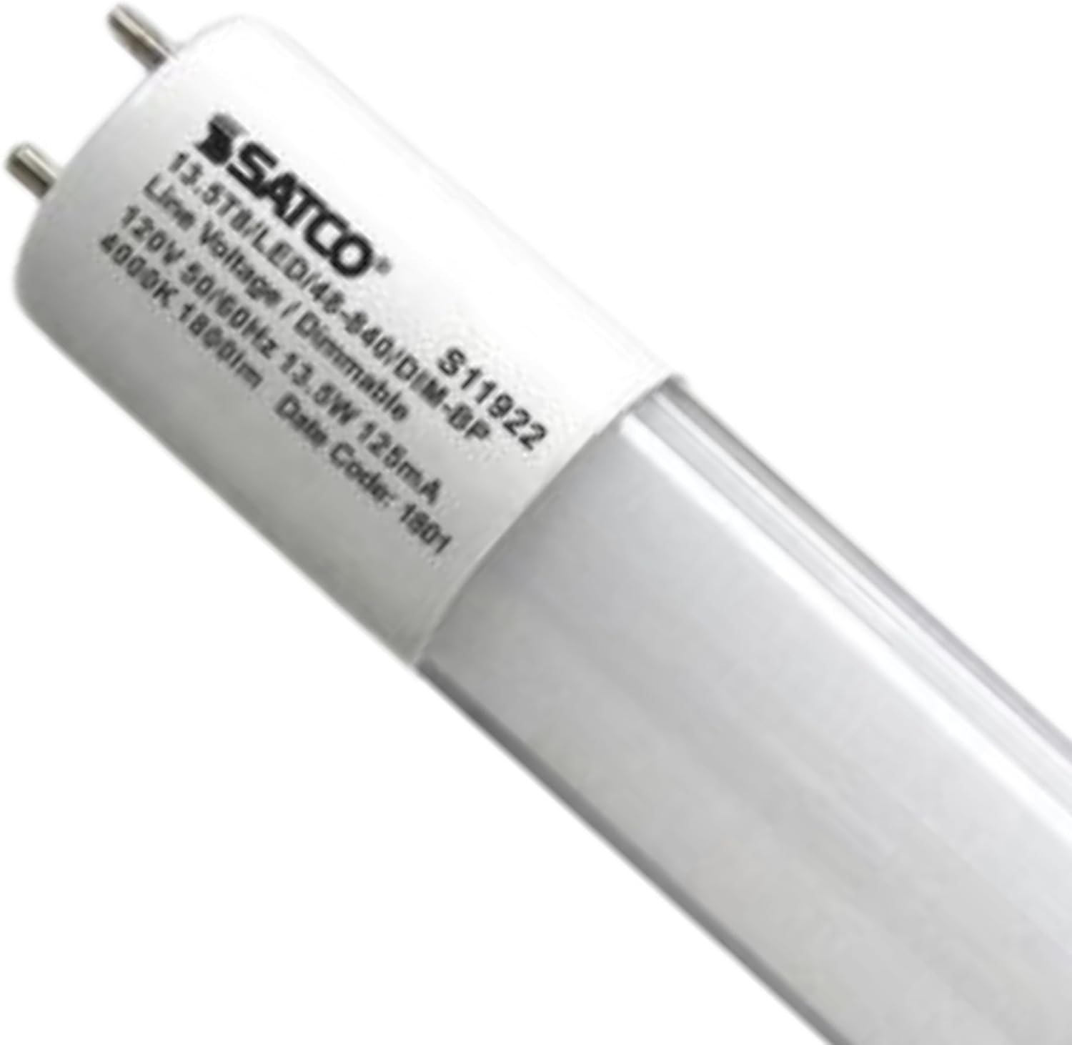 Satco S11922 13.5 watt T8 LED; 4000K; Medium Bi Pin Base; 50000 Average Rated Hours; 1800 Lumens; Dimmable; Type B; Ballast Bypass; Single Ended Wiring (25 LED Light Bulbs)