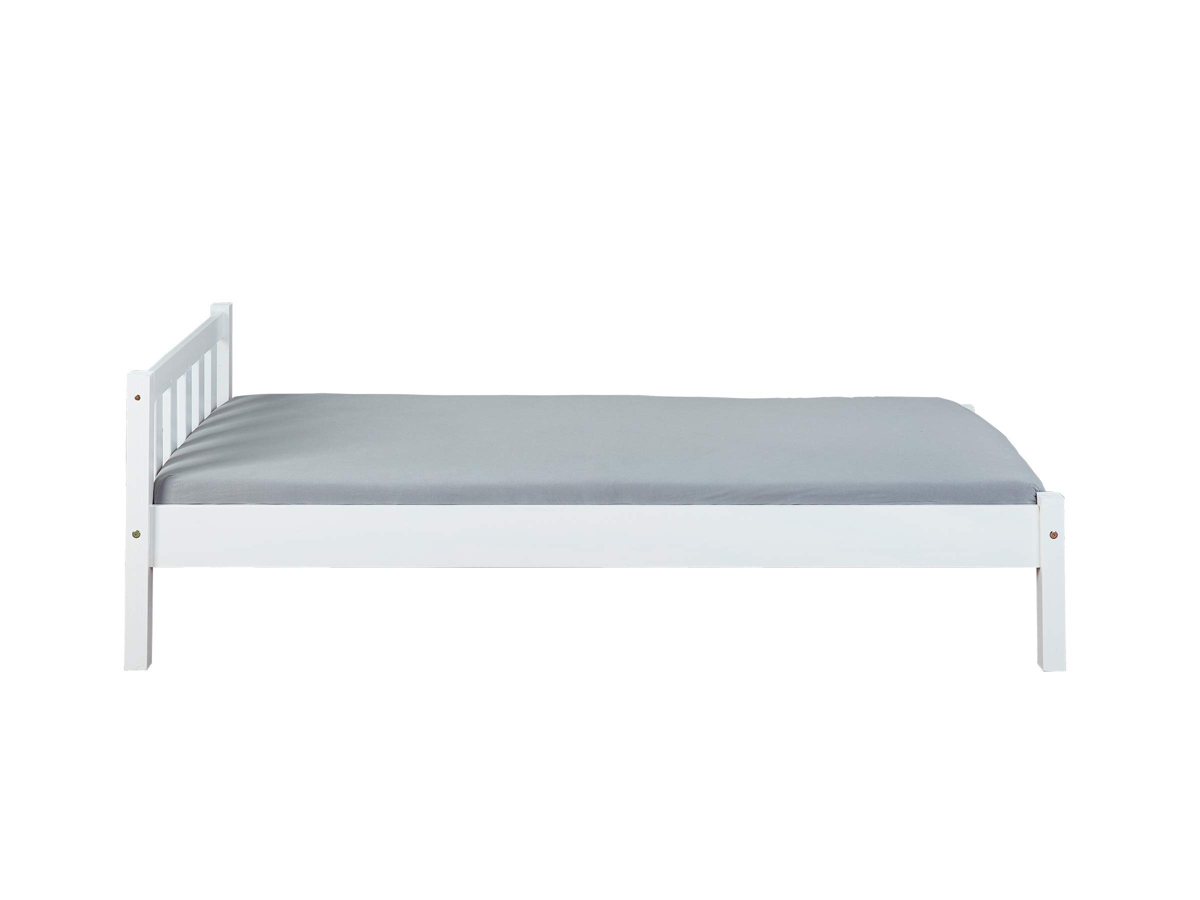 Inter Link - Holzbett - Bettrahmen - Bettgestell - Jugendbett -Gästebett - Einzelbett - Modernes Bett aus Kiefer Massivholz - ohne Lattenrost - Weiß Lackiert - Vilmar 90 x 200 cm