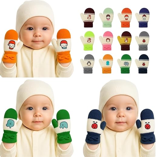 K D Baby Gloves Winter Warm Knitted Mittens for Kids | Lovely Soft Mutthi Gloves (Pack of 6 Pairs,03 Month to 12 Month)
