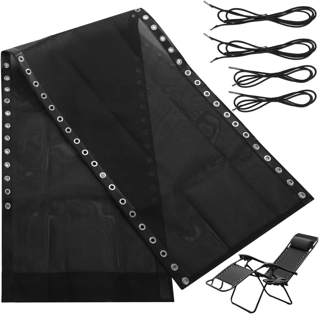 Fabric Replacement for Recliner Chair, 63 X 17'' Textilene Sling with 4 Bungee Cords, Lounge Beach Patio Outdoor Chair Zero Kit