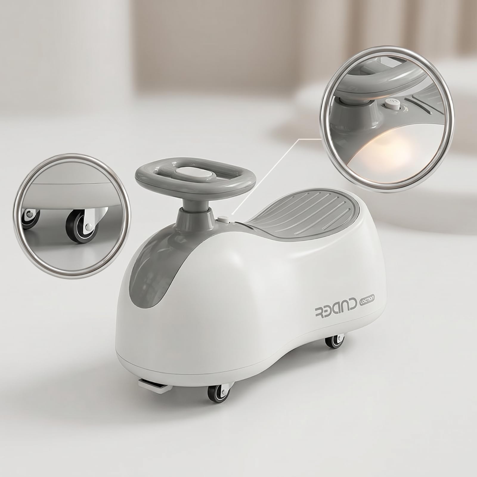 Correpasillos con Ruedas Giratorias Estable Coche Correpasillos con Luces Compacto para Caminar Infantil Música para, Gris Avanzado