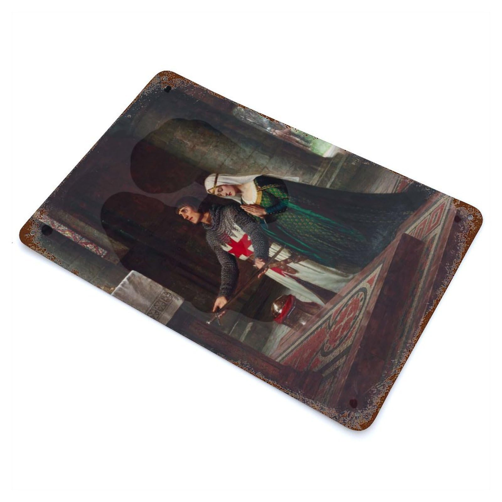 Garage Style The Dedication by Edmund Leighton Aged Metal Wall Plaque 11.8"x7.9", Farmhouse Wall Decor for Bar And Workshop