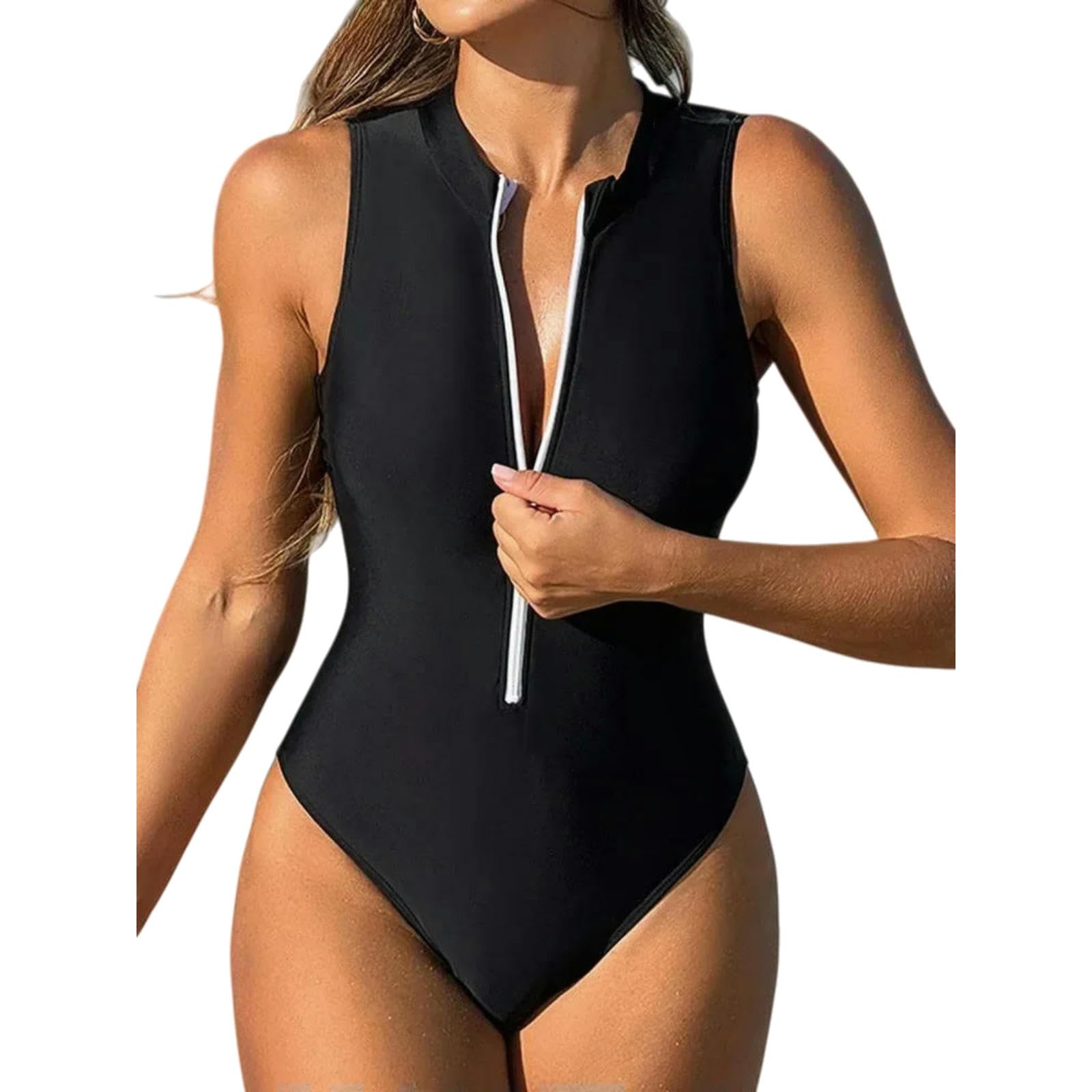 Maillot de bain femmes noir zip monokini asymétrique pour sublimer vos courbes