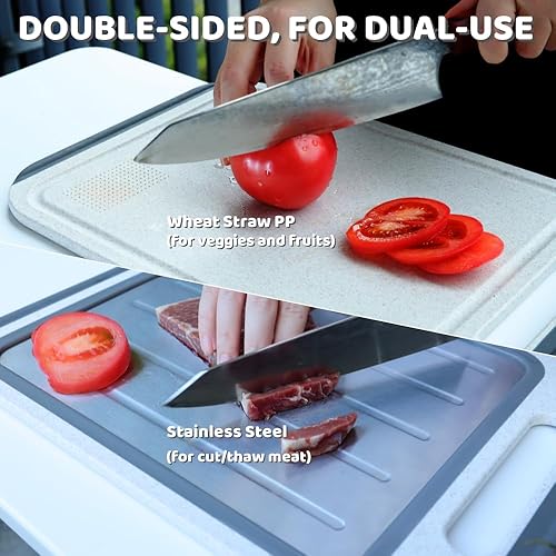Miniatura 2 de Tabla de cortar de doble cara, tabla de cortar de acero inoxidable 304 para cocina, tabla de cortar grande, tabla de cortar de grado alimenticio,