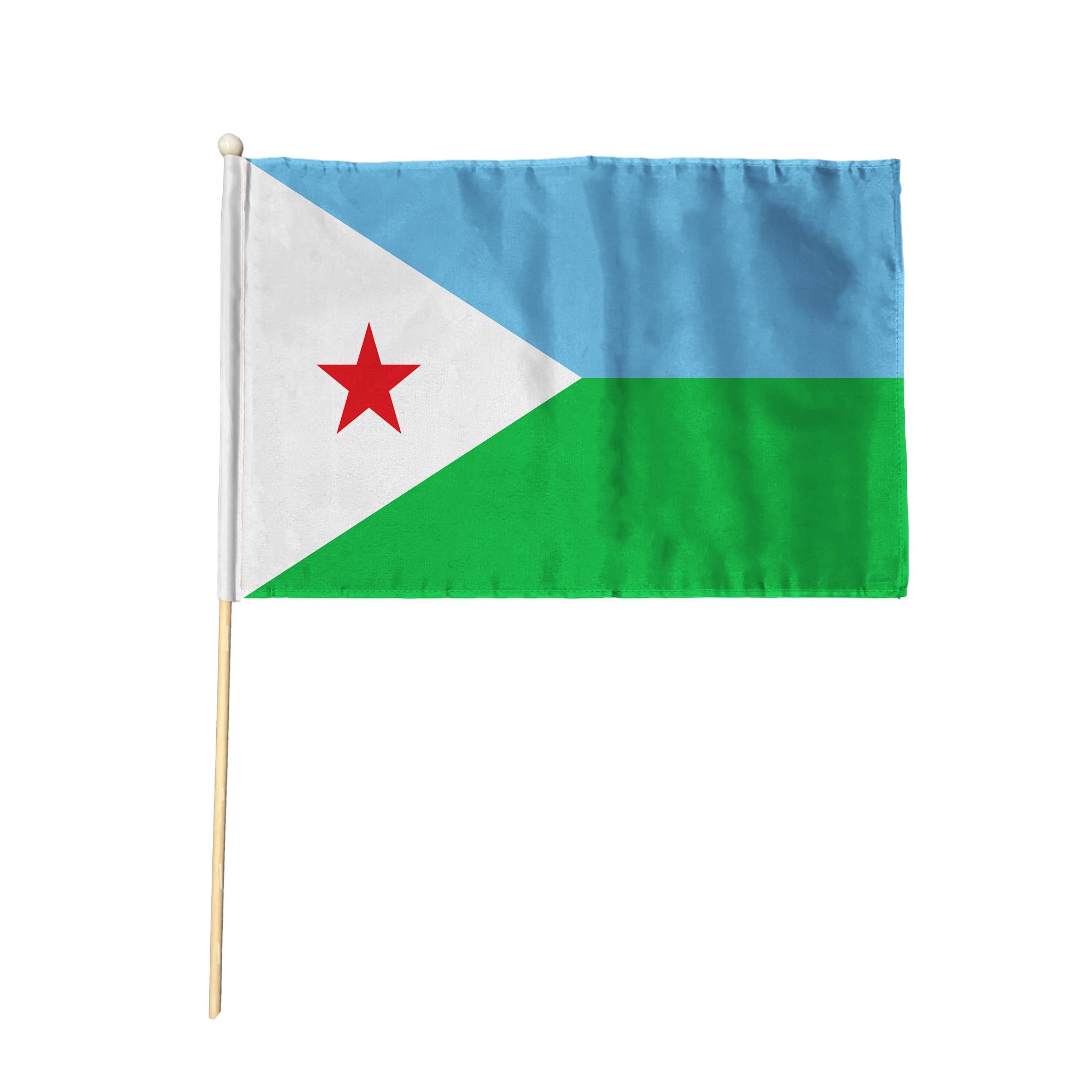 Flagtex Djibouti Pack of 6 Hand Waving Flag (18x12 Inch Large) - Premium Wooden Stick Hand Flag Big Size Natural Wood Pole Djiboutian National Flag Events Celebrations International Sports