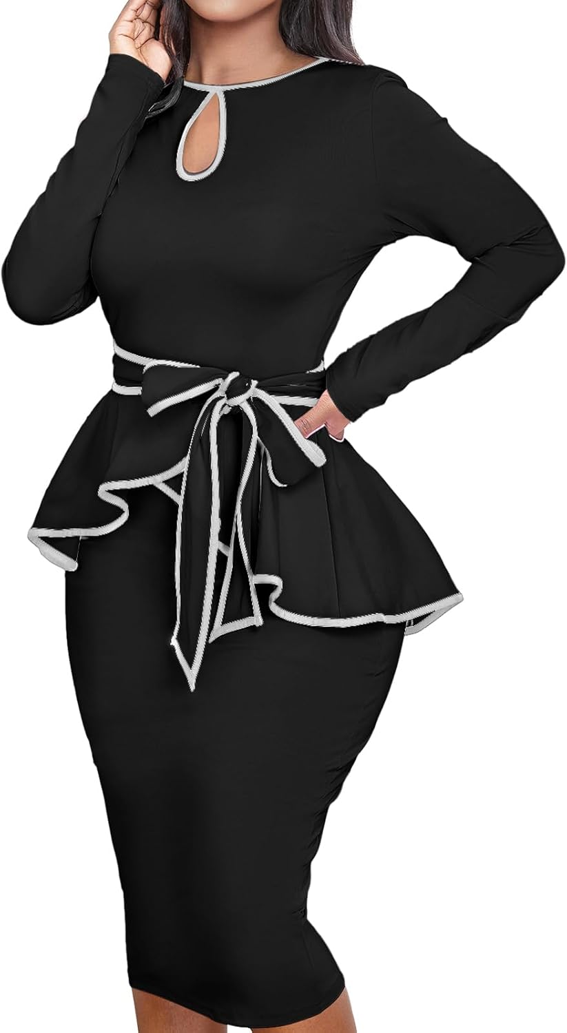 MOJICK Dresses for Women Bodycon Pencil Peplum Vintage Dress Cocktail Party Dresses for Women 2024 - Image 5