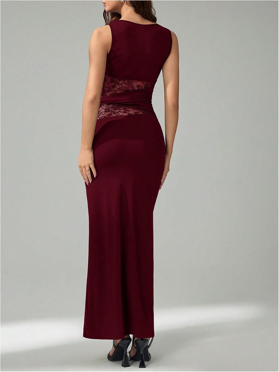 GORGLITTER Women's Lace Patchwork Maxi Dresses Elegant Classy Sleeveless Birthday Dinner Cocktail Formal Prom Dress