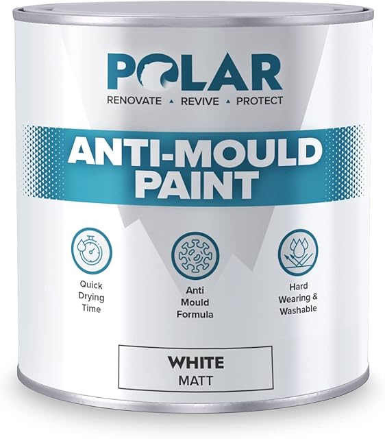 Polar Anti Mould Paint - Brilliant White Matt Finish - 1 Litre - Prevent & Control Mould On Internal Walls & Ceilings - Easy To Apply