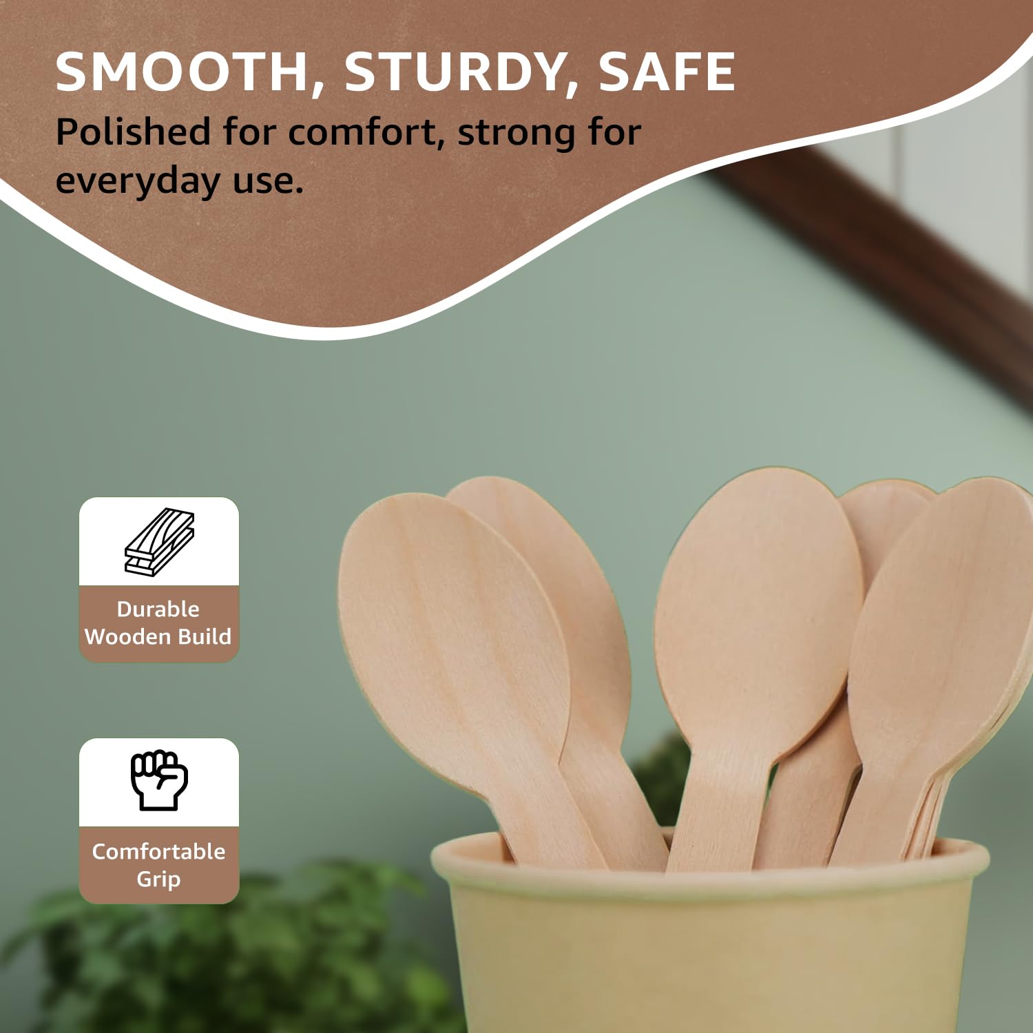 Wooden Spoons, 160 mm, Pack of 25 | Disposable spoons | Ideal for wedding, parties, birthdays | Made in India 2