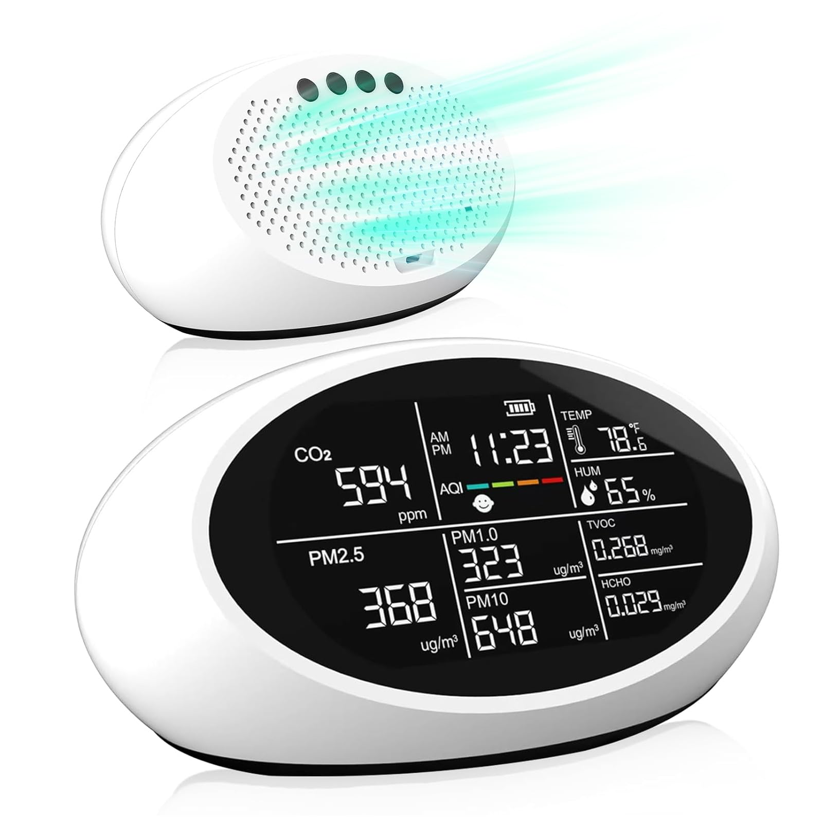18-in-1 Indoor Air Quality Monitor, Meter with Temperature, Humidity, VOC, PM2.5, PM1.0, PM10 & Time Display, 【Dual Chip & High Accuracy】 Home Air Quality Tester