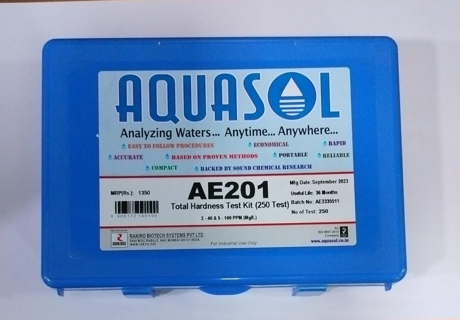 AE201 Total Hardness Test Kit (2-100 mg/l), 250 Tests