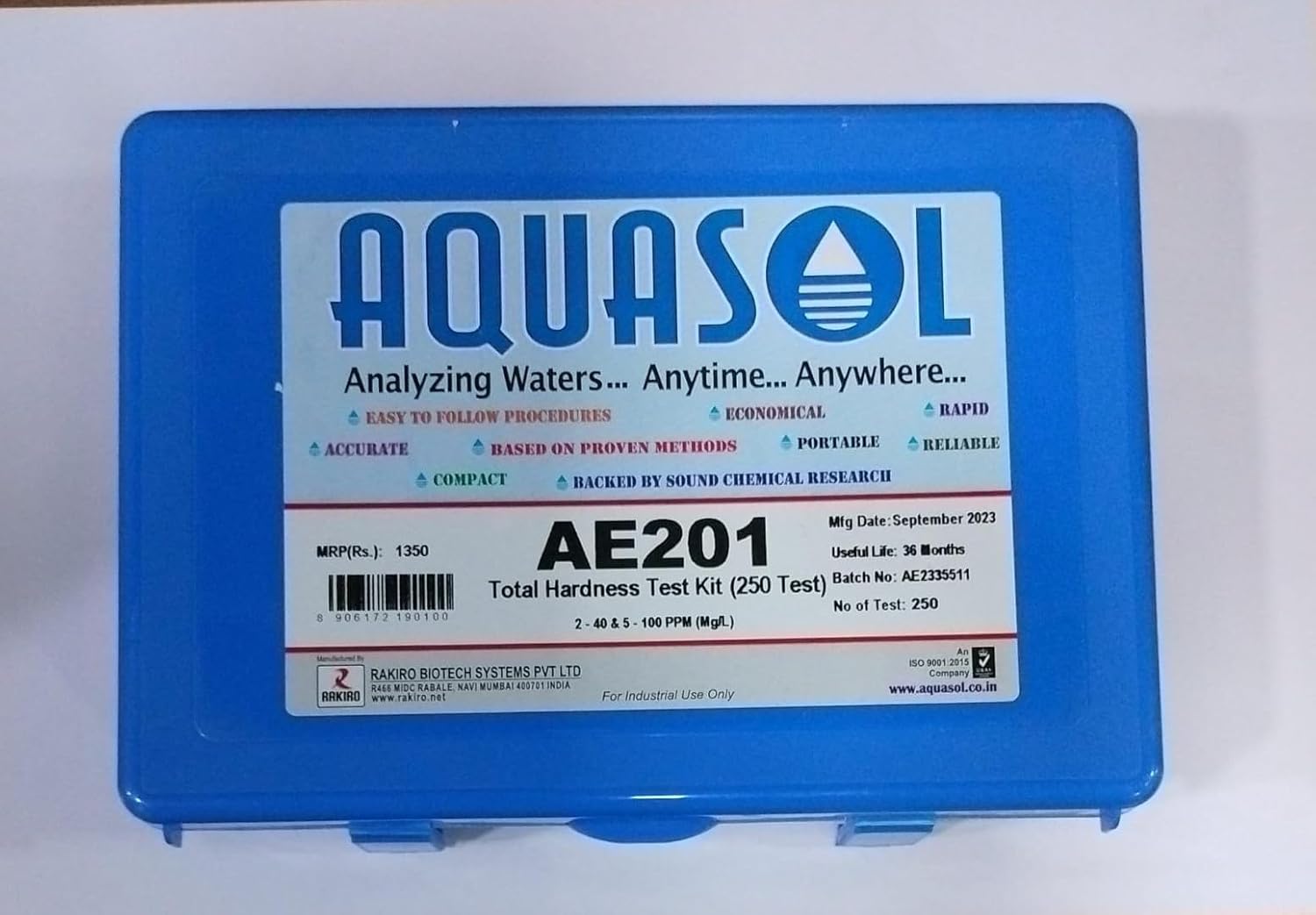 AQUASOL AE201 Total Hardness Test Kit (2100 mg/l), 250 Tests Amazon