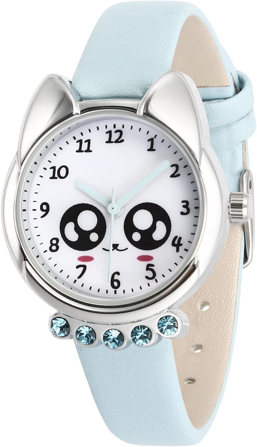 Bigmeda Children's Watch, Leather Strap Cartoon Watch, Wrist Watch for Children Boys and Girls, 30M Waterproof Analogue Quartz Watch, Teaching Wrist Watches with Leather Strap