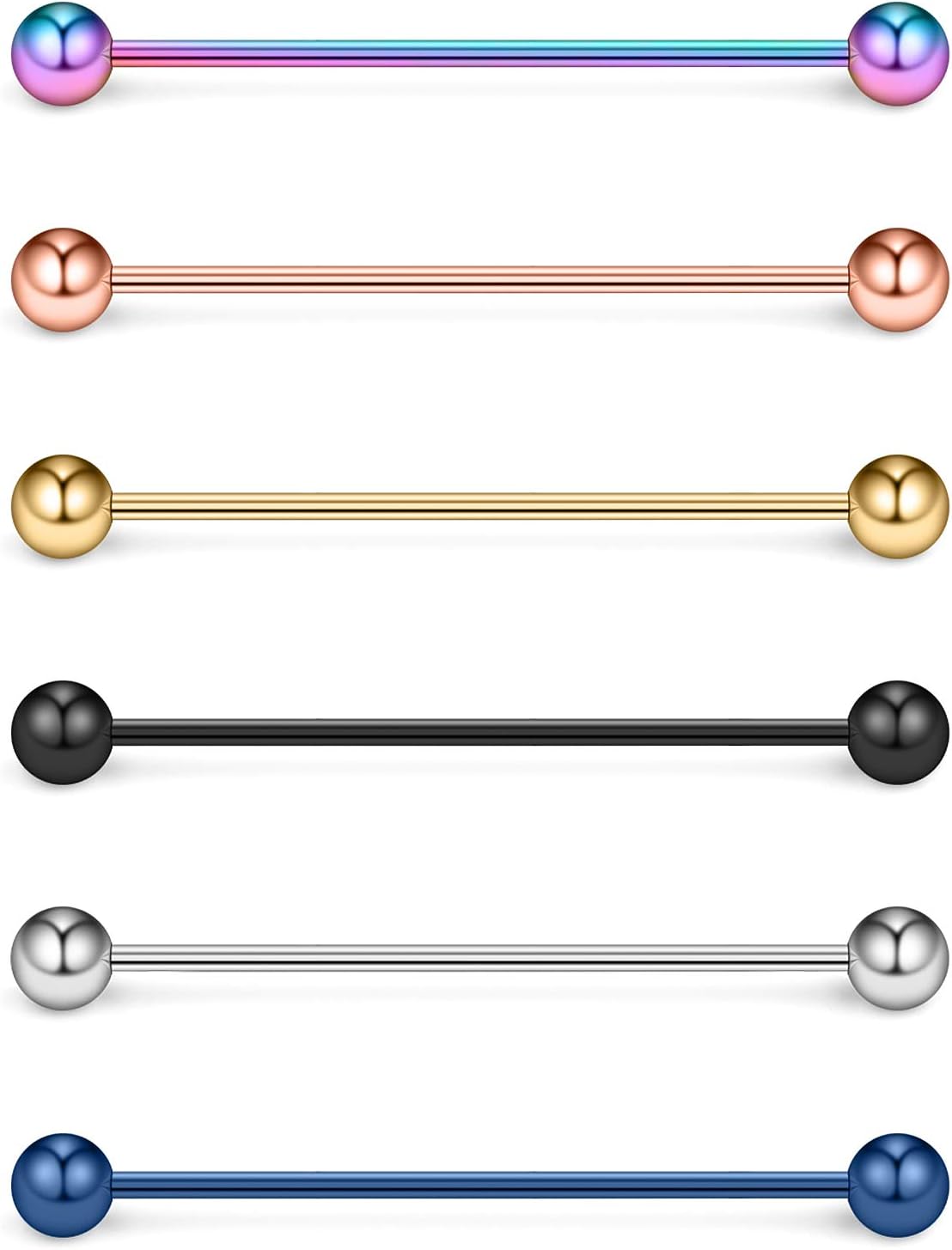 SCERRING 6PCS 16G Industrial Barbell Cartilage Earring Body Piercing Jewelry 28mm 32mm 35mm 38mm 40mm