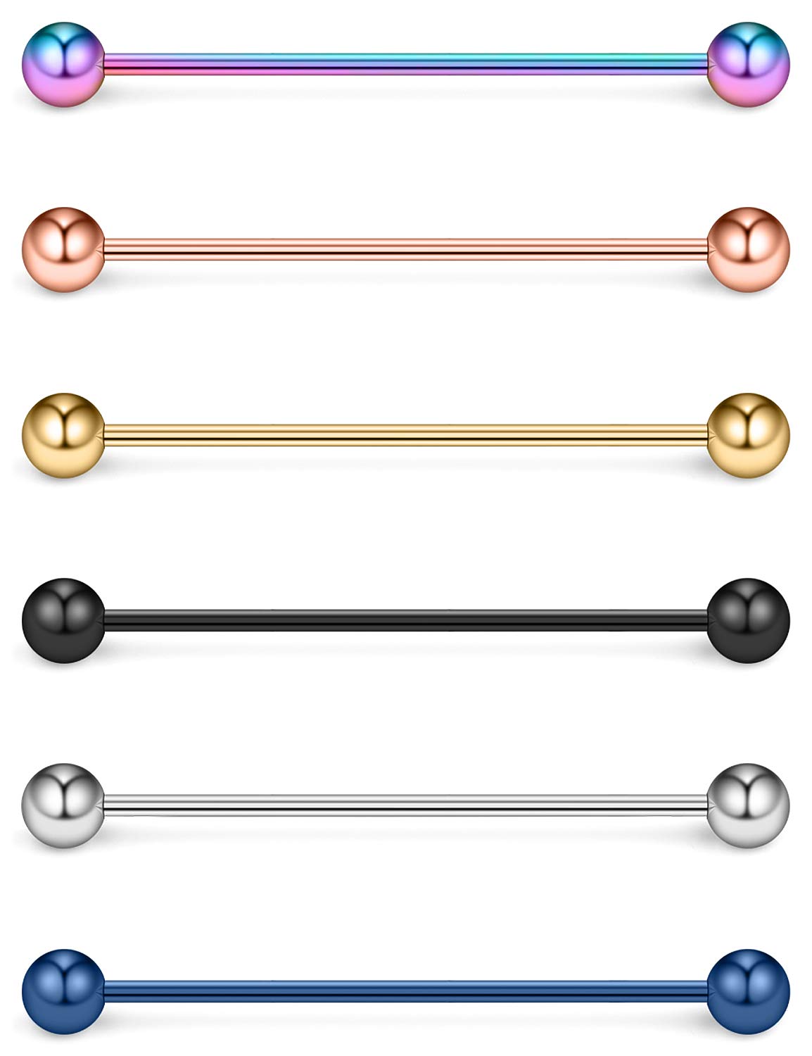 SCERRING 6PCS 16G Industrial Barbell Cartilage Earring Body Piercing Jewelry 28mm 32mm 35mm 38mm 40mm