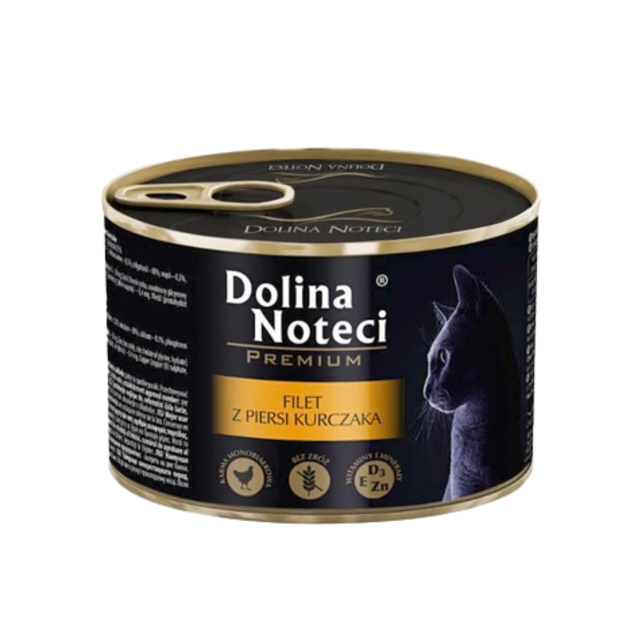 Dolina Noteci Premium - Wet Cat Food 185g Tins - High Meat Complete Nutrition with Taurine, Vitamins & Minerals, Digestive Support, Skin & Coat Care (Chicken Fillet, 12 x 185g)