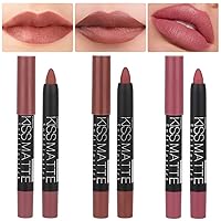 Vista 34 de evpct Juego de 3 lápices delineadores de labios rojo oscuro, lápiz labial mate rojo rubí profundo de larga duración para mujeres, juego de lápices