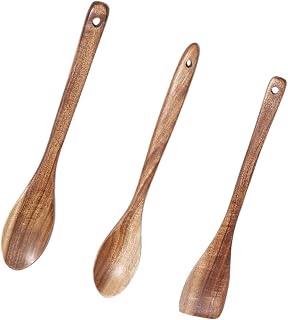 3 Pieces Kitchen Spoons Wood, Non-Stick Wooden Spoon Cooking