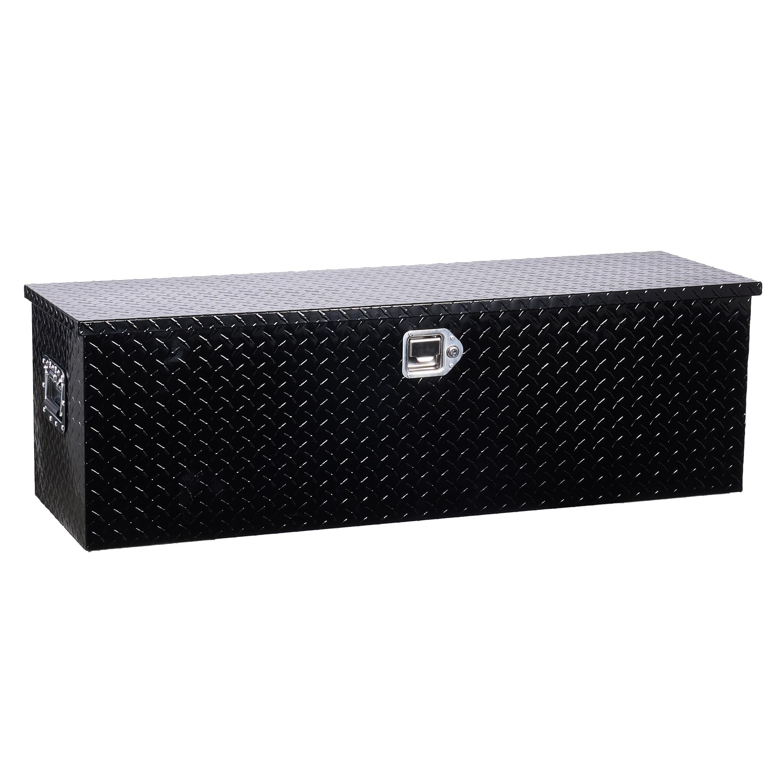 VEVOR Cassetta Portautensili in Alluminio per Cassone di Camion, con Piastra Diamantata, Maniglia Laterale e Chiavi di Blocco, Organizzatore per Rimorchi, Camper, 1244,6 x 381 x 381 mm, Nero