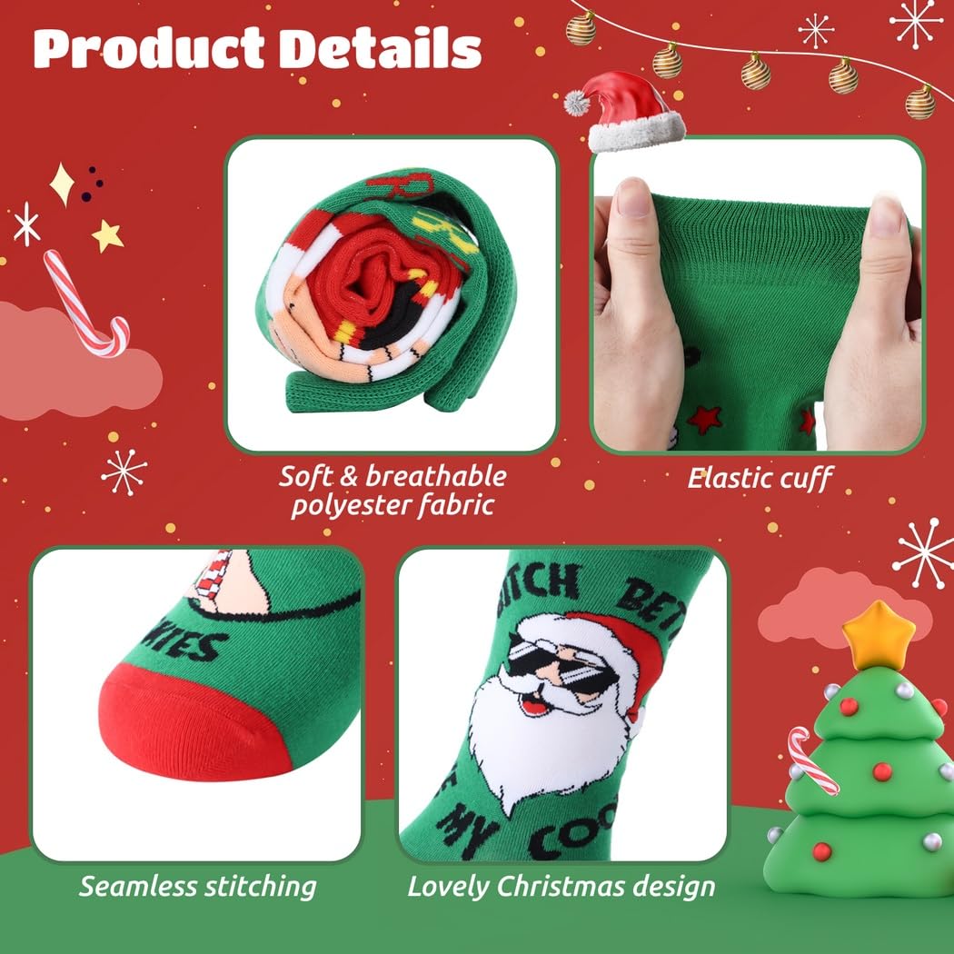 12 Paar Weihnachtssocken für Damen, Xmas Crew Socken mit Weihnachtsmann, Schneemann, Rentier, Muster, elastische Urlaubssocken, niedliche ausgefallene Socken für Weihnachtsgeschenk