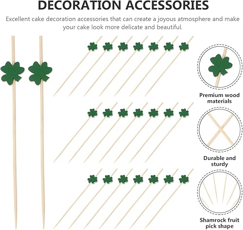 Miniatura 4 de HEMOTON 100 piezas de trébol fruta recoger adornos de Navidad hoja verde decoración barbacoa fiesta suministros aperitivos hamburguesas palillos