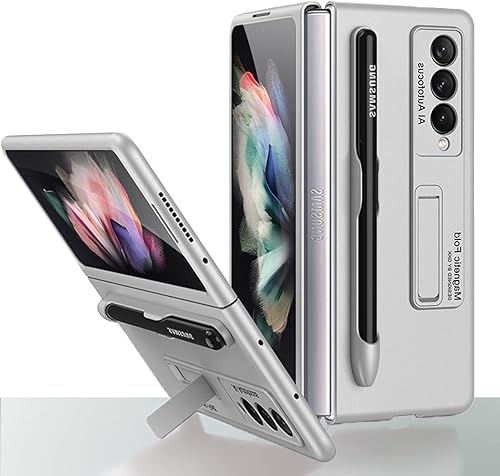 Miimall Funda compatible con Samsung Galaxy Z Fold 3 con soporte para bolígrafo, soporte plegable delgado, anticaídas, a prueba de golpes, para